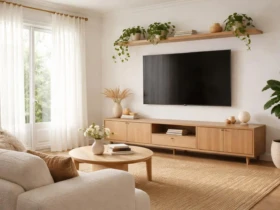 Bright White Living Room with Mounted TV